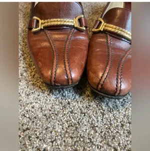 Gucci Heels Are Vintage leather brown in color.. needs a good polish. In great condition no Flaws. thumbnail 10