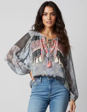 NWT!! Ramy Brook Colorful Embroidered Myra Boho Blouse Size XS Oversized $275 thumbnail 1