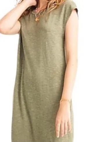 Madewell Muscle Midi Dress With Side Slit Olive Green Sleeveless. Size M thumbnail 1