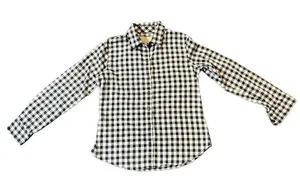 Banana Republic Soft Wash Shirt 100% Cotton Gray White Plaid Button Up Petite M thumbnail 1