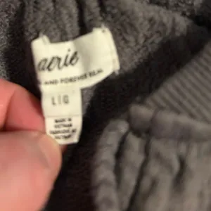 Aerie Gauze Fleece Pullover Boho Gray V-Neck Tassel Tie‎ Large thumbnail 7