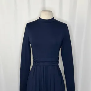 HALARA Navy Blue Mock Neck Long Sleeve Pocket Flare Maxi Casual Dress Knit XS thumbnail 3