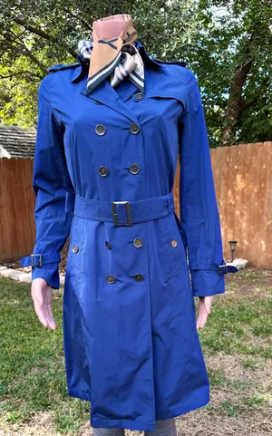 Burberry Royal Blue Double-Breasted Trench Coat thumbnail 1