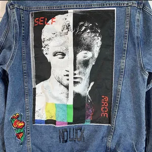 Brooklyn Cloth Jacket Embroidered Patches Denim Blue size L Juniors thumbnail 4