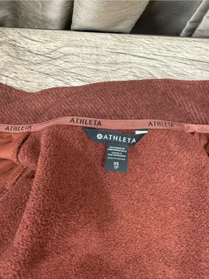 Athleta Stroll Fleece Moto Vest size‎ xs Rust Orange thumbnail 6