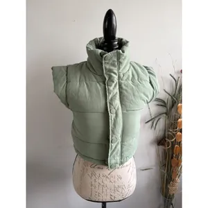 For Love‎ & Lemons Sage Green Cropped Puffer Vest XS Funnel Neck Quilted Padded thumbnail 2