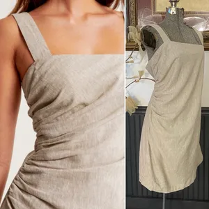 Abercrombie & Fitch Linen Blend Asymmetrical Ruched Square Neck Dress XL🧡🎀 thumbnail 12