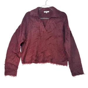 Madewell Alpaca Blend Fuzzy Sweater Women's Small Burgundy‎ Collared Pullover thumbnail 1