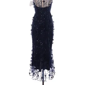 Dessy Collection Maya Navy 3D Floral Sequin Halter Dress Size 2 Fairycore thumbnail 7