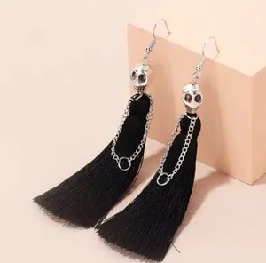 Black Tassel Skull Drop Earrings thumbnail 3