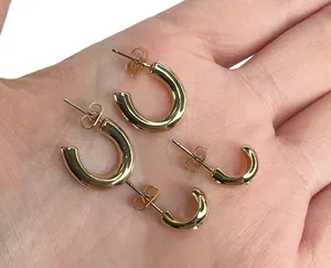 Shiny Gold Tone Huggie Hoops Rhinestone Pierced Earrings Set thumbnail 2