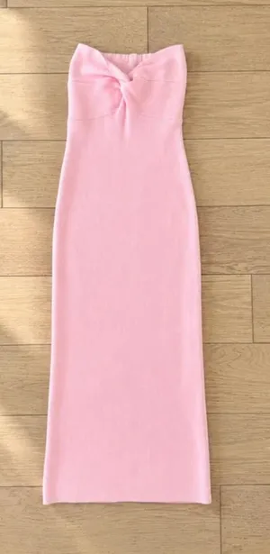 Pink Strapless Twist Front Knit Midi Dress Size M Bodycon Tube Dress thumbnail 1