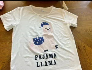 Women Short Sleeve Tee & Shorts Pajama Set Cute Alpaca Llama Sleepwear Small thumbnail 8