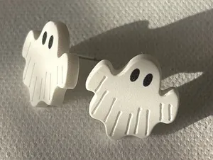 White Ghost Stud Earrings thumbnail 1