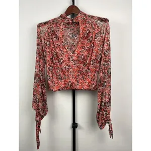 Free People All Dolled Up Mesh Floral Mock Neck Top Blouse Size XS‎ Open Back thumbnail 9