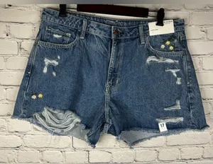 Arizona Hi‎ Rise Distressed embroidered flower denim cut off shorts size 17 NEW thumbnail 1