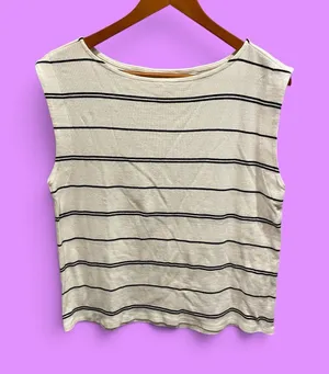 Cute Banana Republic ribbed striped relaxed cotton stretch sleeveless top preppy thumbnail 1