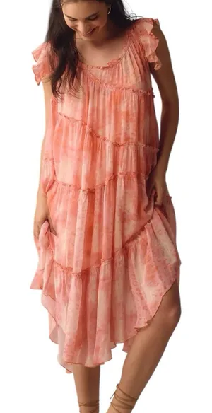 Anthropologie Asymmetric Hanky Tunic Tiered Chiffon Dress Size Small thumbnail 1