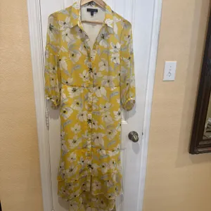 Banana Republic Floral Dress Yellow Midi Tiered Romantic Cottagecore Womens 10P thumbnail 8