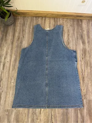 WWF Womens Rare Vintage Denim Overall Dress India Cat Embroidery Plus Size 1x thumbnail 3