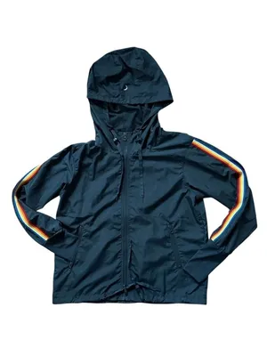 ZYIA Active Rainbow Sleeve Bomber Jacket w/ Thumbholes Blue Size Medium thumbnail 9