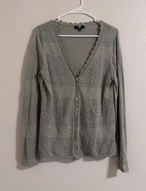 Frye Light Sage Openwork V-Neck Button Cardigan thumbnail 1