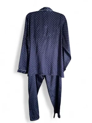 PINK Victoria's Secret Signature Satin Long Pajama Set Navy Polka Dot Size 2XL thumbnail 2