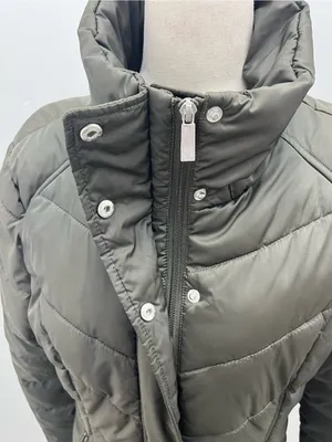 Kenneth Cole New York Olive Green Womens Quilted Puffer Coat Jacket Size Medium thumbnail 3
