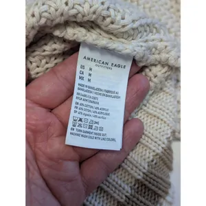 American Eagle AE Tipped Button-Up Cardigan Sweater Chunky Knit Cream Preppy Tan thumbnail 3