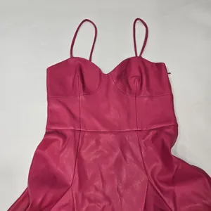 Susana Monaco Faux Leather Corset Flare Dress in Azalea thumbnail 4
