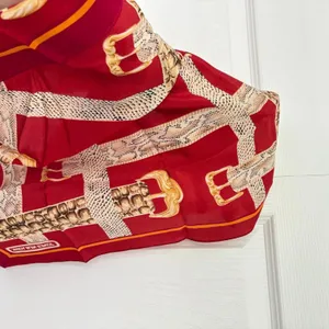 Vintage Jones New York Red 100% Silk Square Scarf Belt Buckle Print 21x21 Luxury thumbnail 7