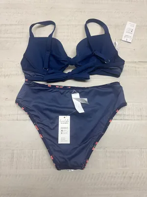 Navy Sweetheart Bikini Top & Standard Geo printed Bottoms Set thumbnail 7
