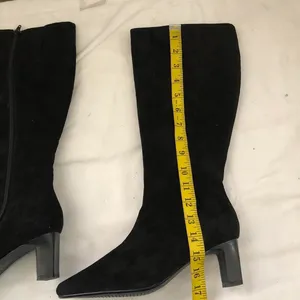 AJ Valenci Real Leather Suede Dark Black Preppy Academia Goth Tall Knee High Boots Kitten Block Heels Square Pointed Toe Grunge Whimsigoth Festival Western Country Sz 8M New in Box thumbnail 6