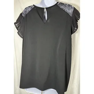 Belldini Black Lace & Rhinestone Flutter Sleeve Top - Size 2X thumbnail 2