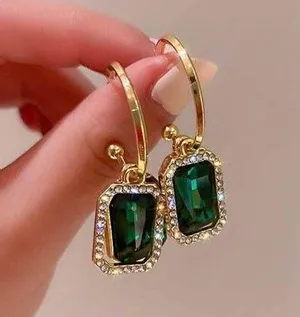 Green Crystal Dangle Drop Earrings thumbnail 1