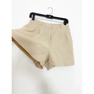Zara High Rise Linen Blend Shorts Tan Beige Size XS Preppy Career Minimalist thumbnail 10