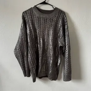 Topshop Premium Womens S Metallic Gray Chunky Knit Oversized Sweater Pullover thumbnail 6