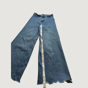 Zara The Marine Straight High Rise Wide Leg Raw Hem Blue Jeans Womens Size 2 thumbnail 7