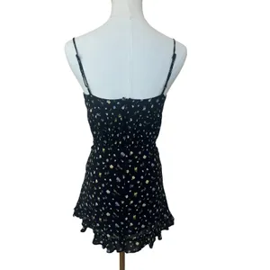 Reformation Black Floral Mini Slip Dress SIZE 0 Micro Smocked Calico Y2K $200 thumbnail 12