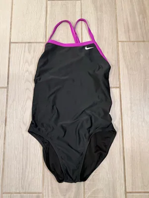 Nike Black One-Piece Swimsuit with Purple Trim thumbnail 3