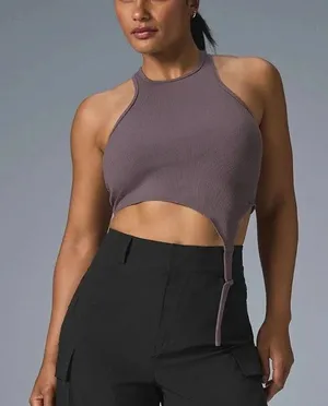 Alo Yoga Alosoft Revelation Ribbed Tank Top Size Small Brown Elevated Minimalist thumbnail 1