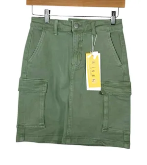 Risen Cargo Mini Skirt Olive Stretch Utility Pockets Size S Green thumbnail 1
