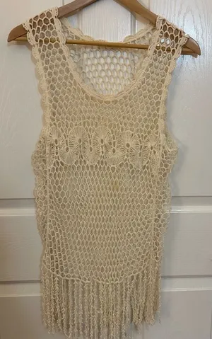 Iris Cream Crochet Fringe Top thumbnail 1