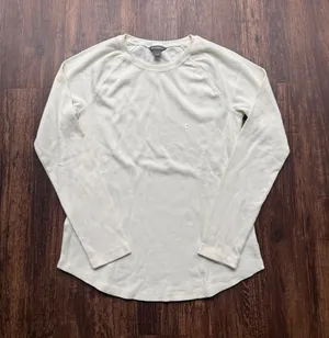NWOT Eddie Bauer Women's Ivory Thermal Raglan Long Sleeve Waffle Knit Crew- M thumbnail 1