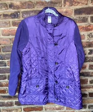 Avon Vintage Purple Quilted Fleece Button Down Puffer Jacket Women's Size XL thumbnail 1
