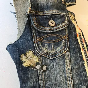 Dark Wash Distressed Embellished Distressed Denim Jean Vest XS‎ Y2K Unbranded thumbnail 5