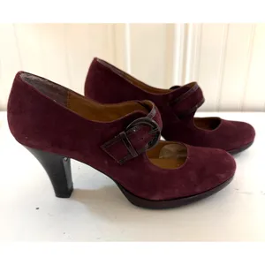 Sofft Retro 50s 60s Mod Twee Academia Suede Leather Mary Jane Heels Burgundy 7 thumbnail 5