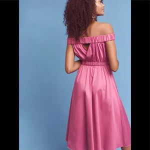 Anthropologie Maeve Pink Purple Fuchsia Mona Off Shoulder Midi Dress thumbnail 15