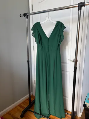 David's Bridal Juniper Green V-Neck Flutter Sleeve Bridesmaid Dress thumbnail 5