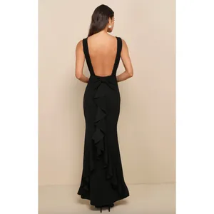 Lulus Exquisite Refinement Black Backless Bow Ruffled Maxi Dress Formal XS NWT thumbnail 5